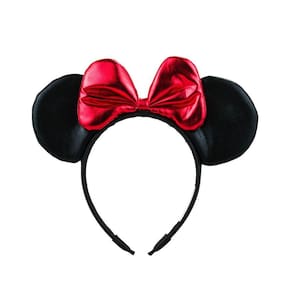 Tiara Preta Orelhas Laço Vermelho Minnie 20X25Cm