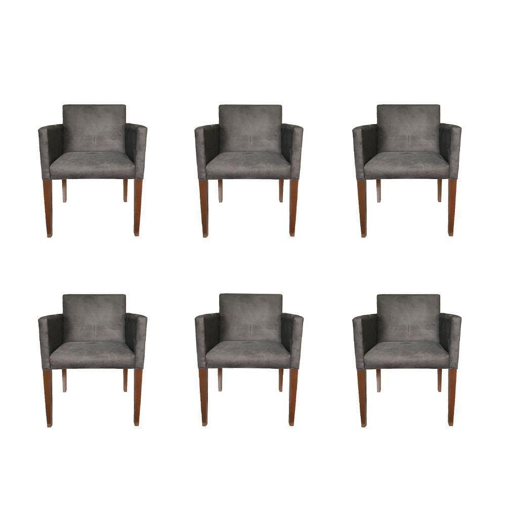 Kit 6 Poltronas Nina Estilo Retrô Tecido Suede Ideal Para Sala De Estar - Cinza - Cor: Cinza