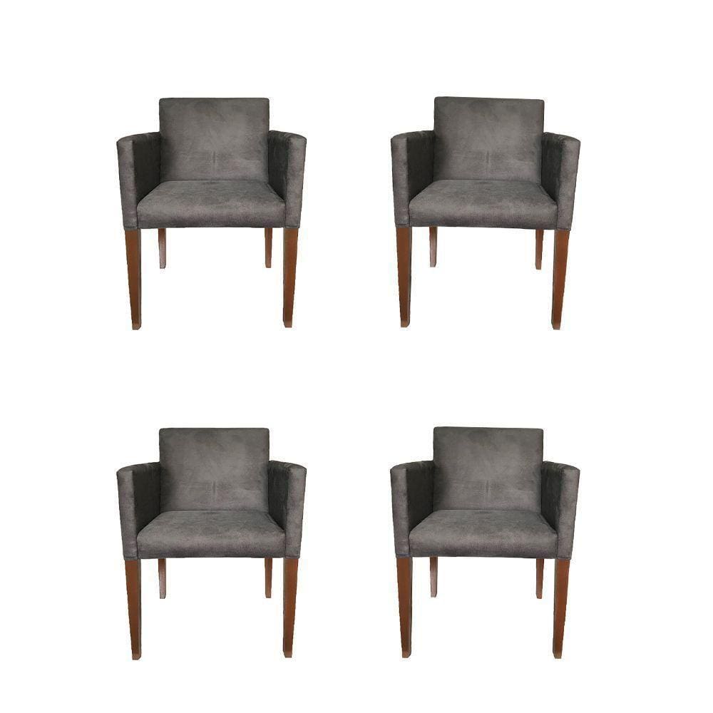 Kit 4 Poltronas Nina Estilo Retrô Ideal Para Sala De Estar - Cinza - Cor: Cinza