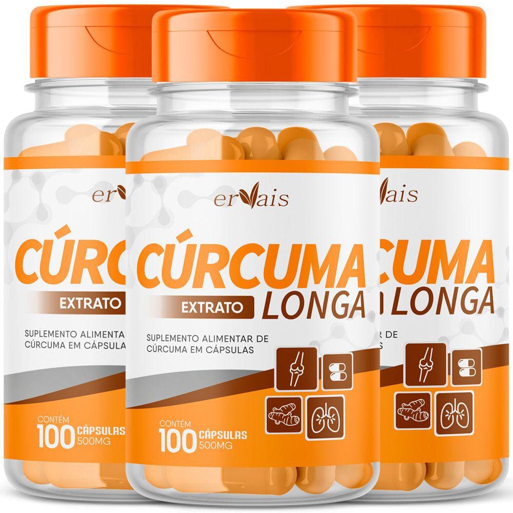 Extrato Cúrcuma Longa Pura 3 Fracos 300 cápsulas