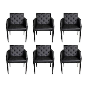 Kit 6 Poltronas Nina Retrô Estilo Capitonê Em Tecido Sintético - Preto - Cor: Preto