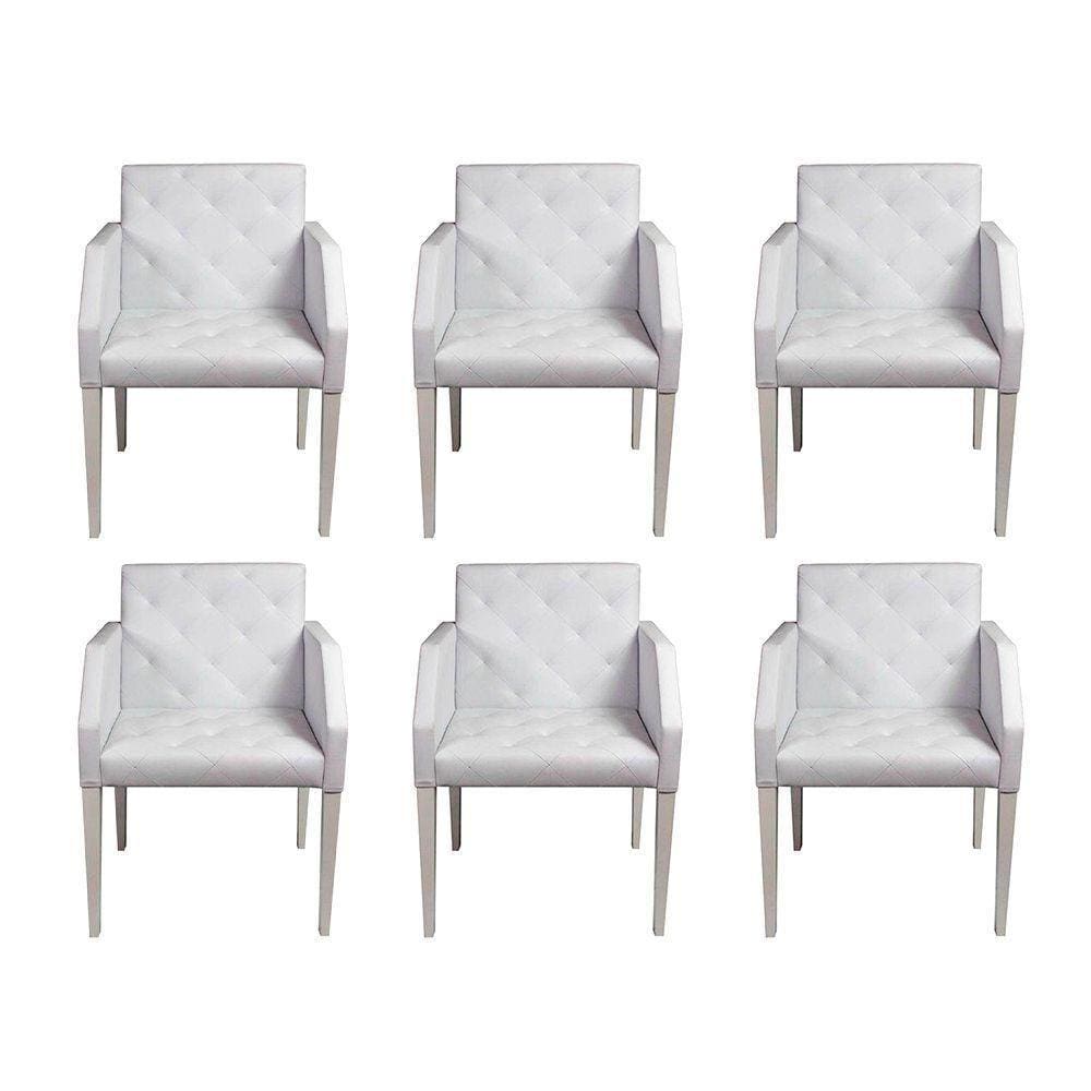 Kit 6 Poltronas Nina Costura Capitonê Em Tecido Sintético - Branco - Cor: Branco