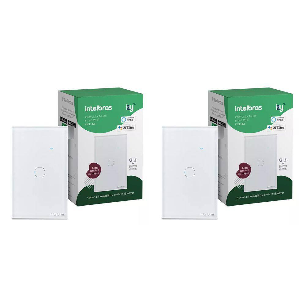 Kit 2 Interruptores Smart Inteligente Touch Wi-fi 1 Tecla Ews 1001 Intelbras