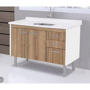 Balcão Para Cozinha Sem Tampo Branco/Nogal Sevilha