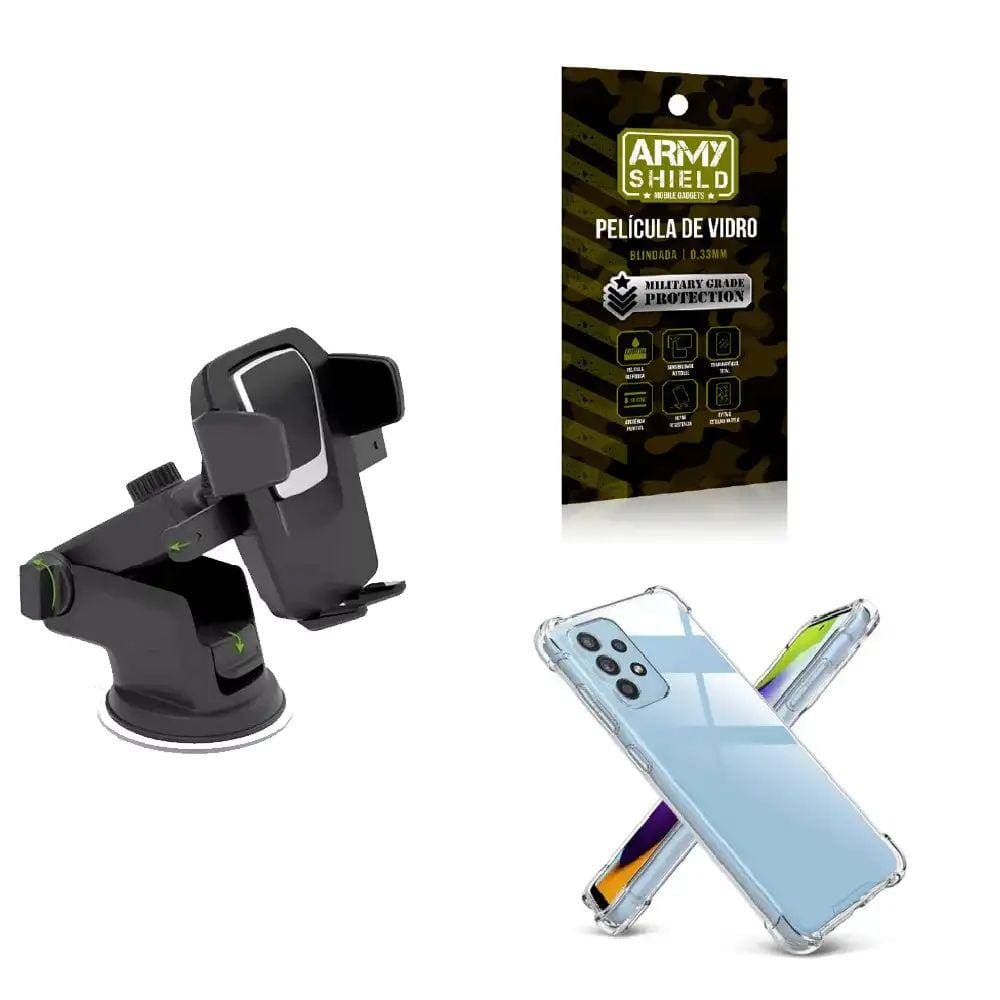 Kit Capinha Anti Shock Samsung A54 + Suporte Veicular Premium + Película de Vidro 3D