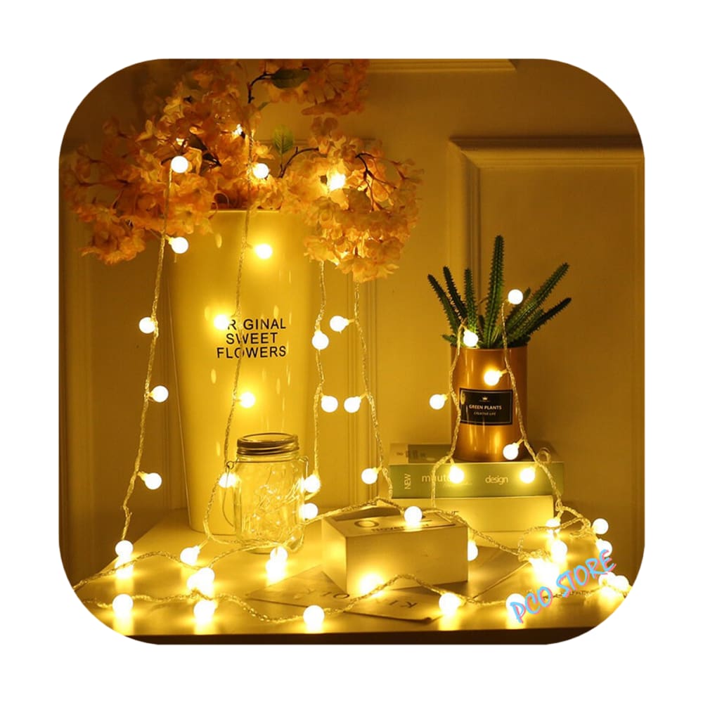 Cordão Led Luz Varal 100 Bolinha 8 Funções 10m Fio Transparente Branco Quente Bivolt