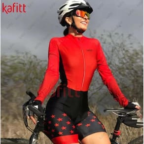 Macacão Manga Longa Ciclismo Bicicleta Esporte Vermelho