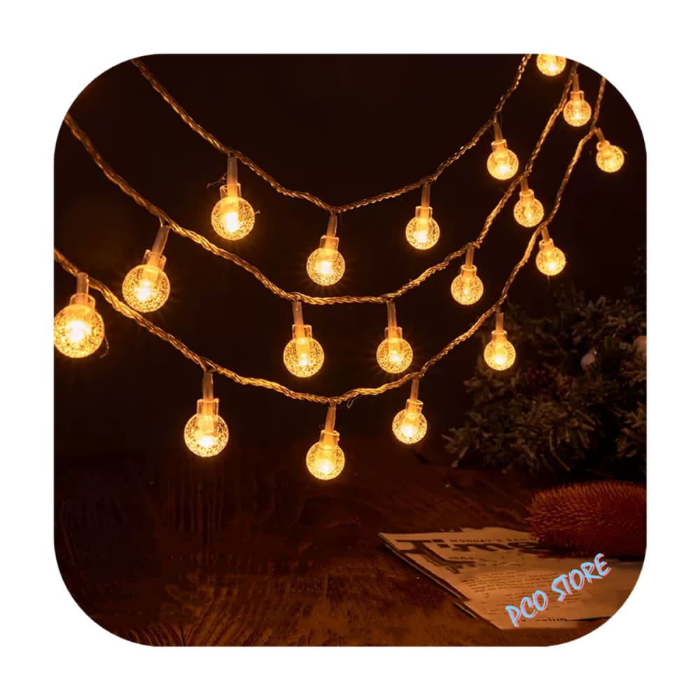 Cordão Led 30 Bolinha Cristal Fixo Luz Varal 6m Fio Transparente Festa Decor Branco Quente Bivolt