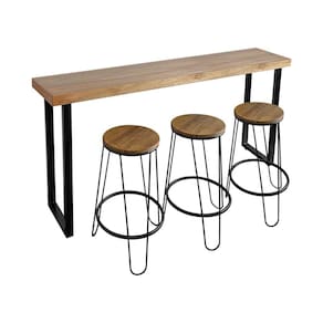 Conjunto Guatemala Mesa Aparador 180cm com 3 Banquetas Industriais Base em Ferro Preto