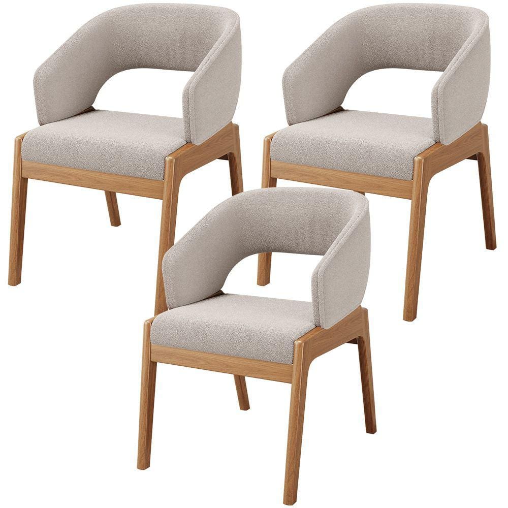 Kit 03 Cadeiras de Jantar e Estar Living Estofada Lince L02 Bouclê Bege - Lyam Decor