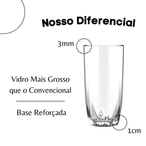 Jogo Kit 12 Copos Altos 300ML em Vidro Grosso Long Drink