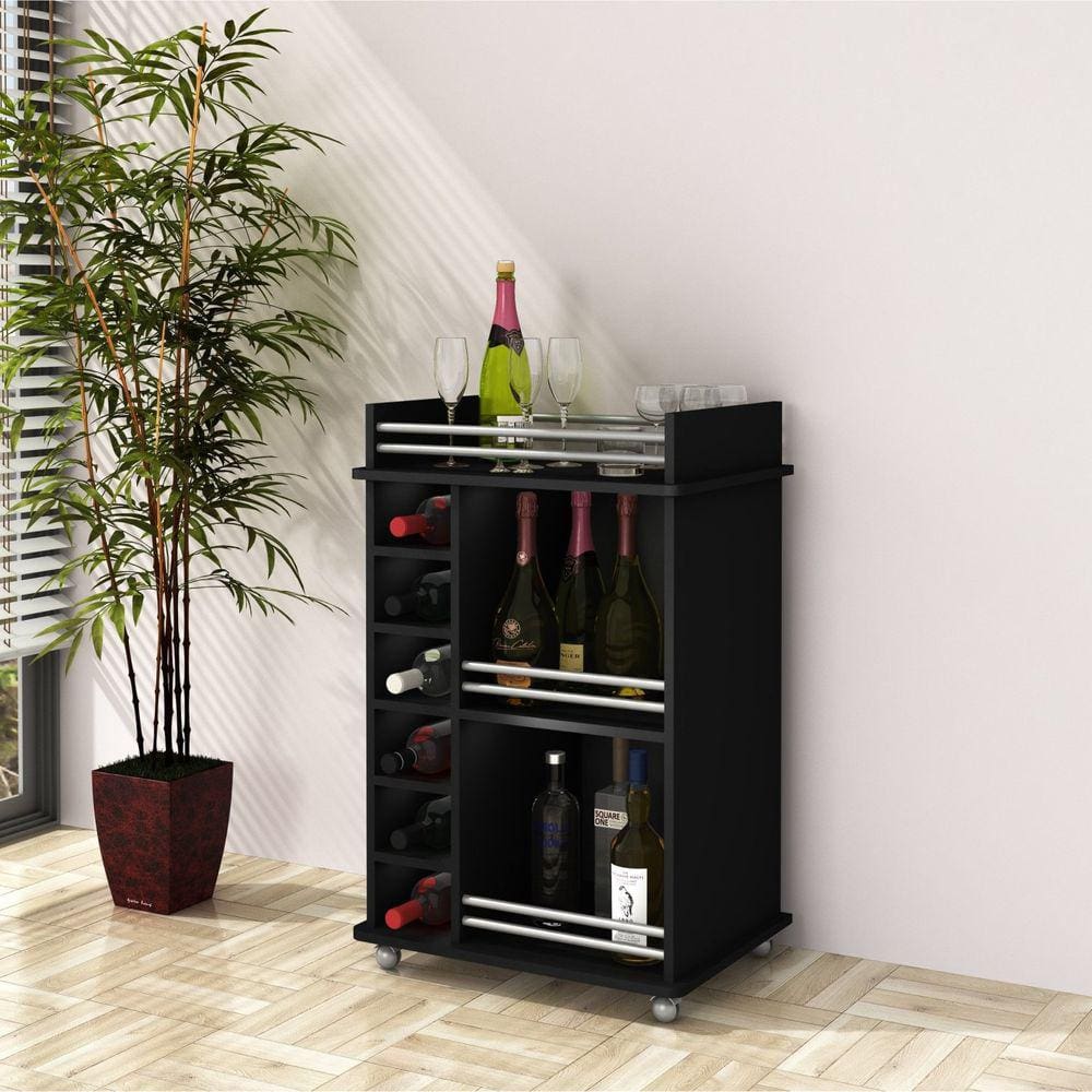 Adega Bar para 6 Garrafas 3 Prateleiras Ibiza Preto