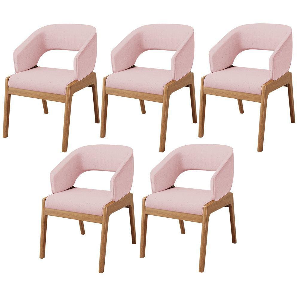 Kit 05 Cadeiras de Jantar e Estar Living Estofada Lince L02 Linho Rosê - Lyam Decor