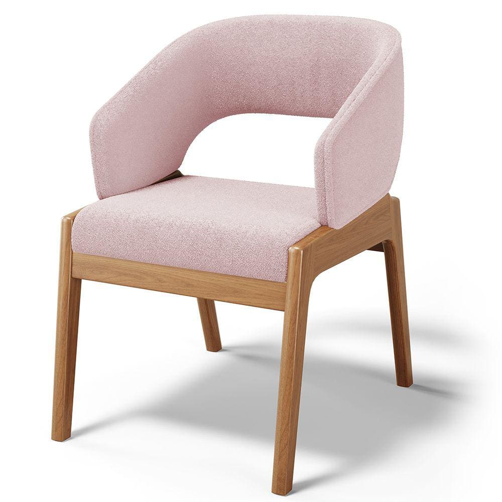 Cadeira de Jantar e Estar Living Estofada Lince L02 Bouclê Rosê - Lyam Decor