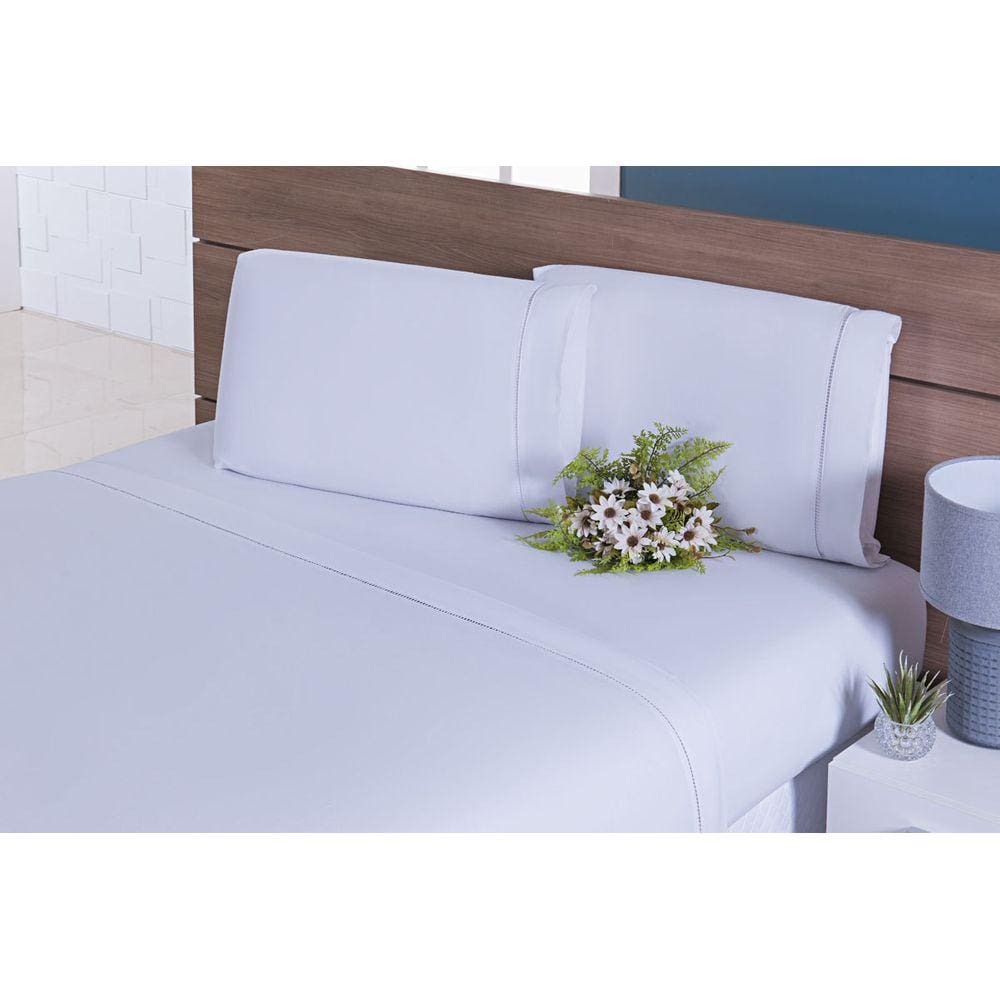 Jogo Lençol 3 Peças Cama Viúva 2,00mx1,10mx32cm 100% Algodão 200 Fios Ponto Palito Branco