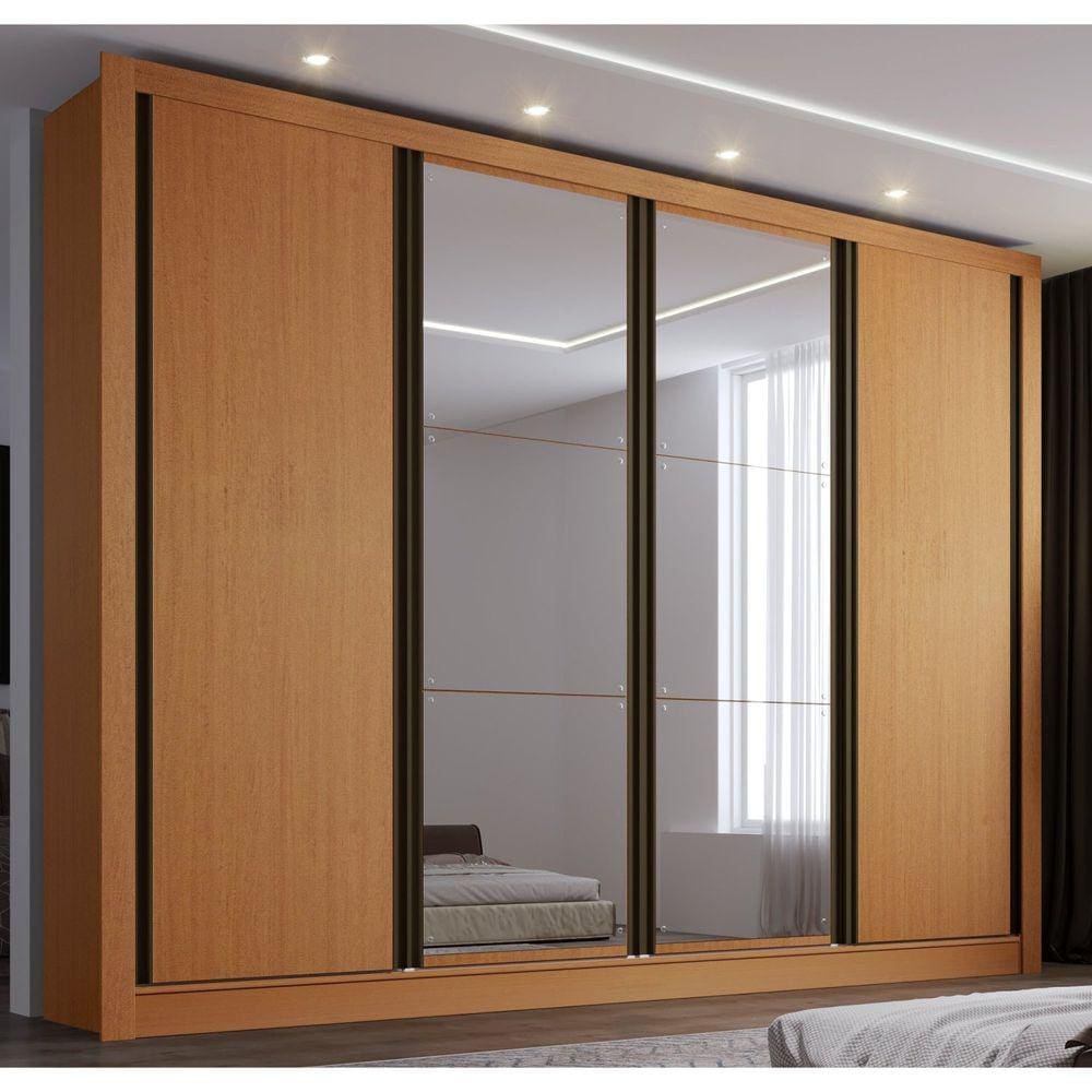 Guarda Roupa Casal com 6 Espelhos 4 Portas Firenze Espresso Móveis Carvalho
