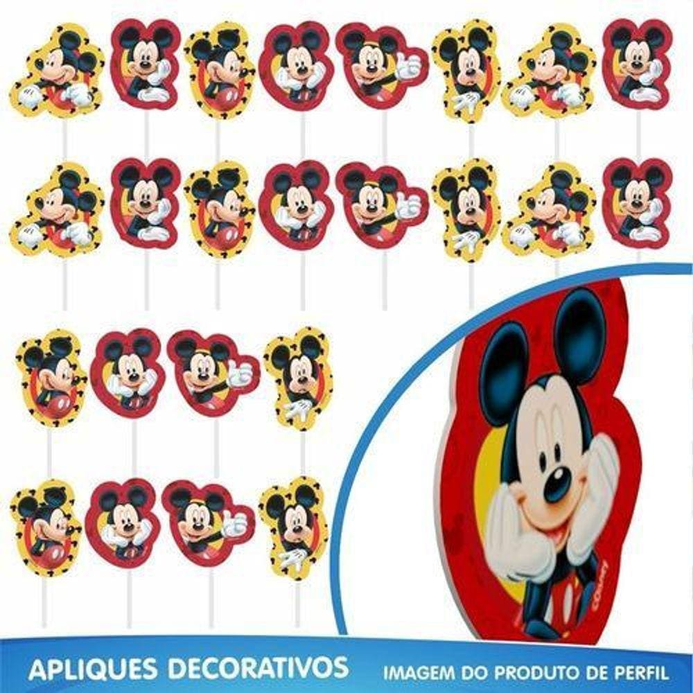 Kit festa mickey mouse painel 25 baloes 5 displays mesa regina