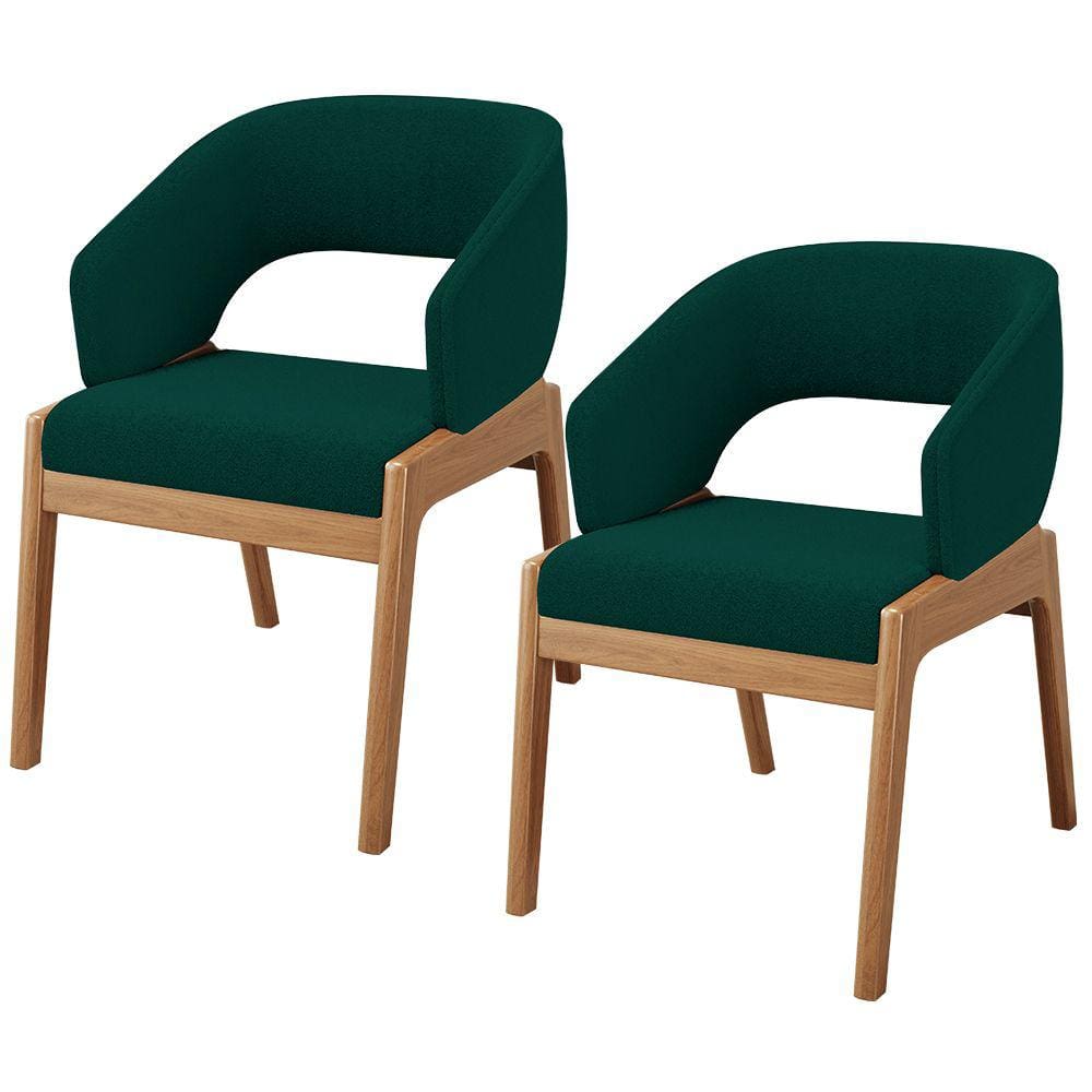 Kit 02 Cadeiras de Jantar e Estar Living Estofada Lince L02 Bouclê Verde - Lyam Decor