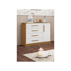 Cômoda Bebê Charlo Moveis Peroba MDF com 04 gavetas 01 porta