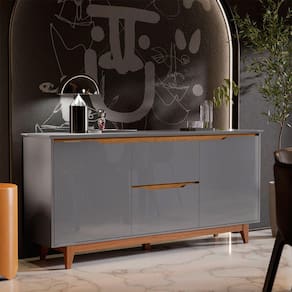 Aparador Buffet 163 cm com 02 Portas e 02 Gavetas Retrô Flow Cinza