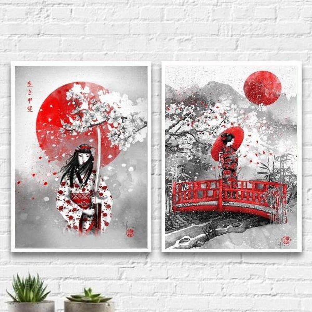 Kit 2 Quadros Geisha Art 33X24Cm