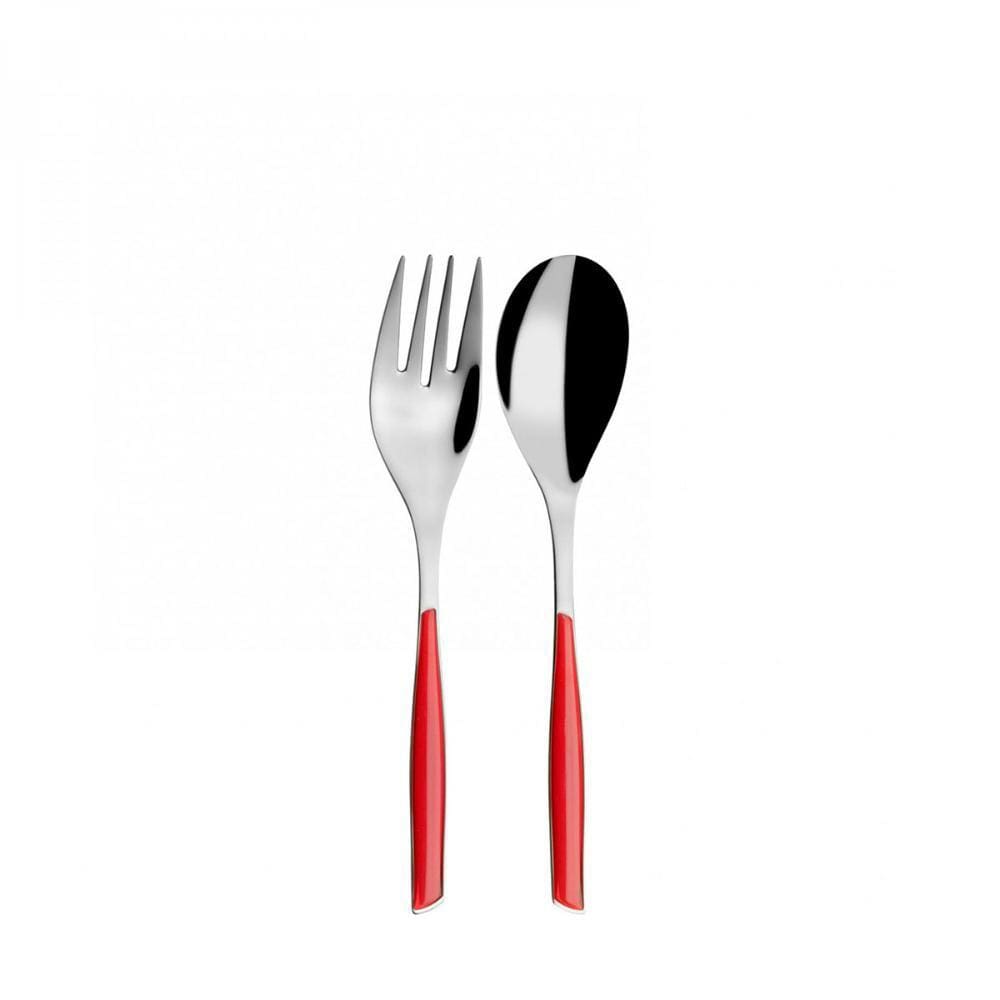 Garfo Salada e Colher 2 Pçs Grande Vermelho Glamour Bugatti