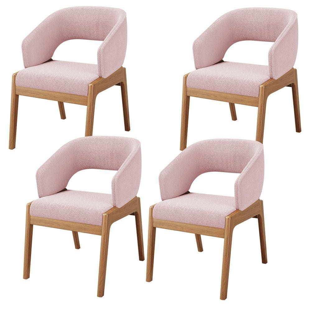 Kit 04 Cadeiras de Jantar e Estar Living Estofada Lince L02 Bouclê Rosê - Lyam Decor