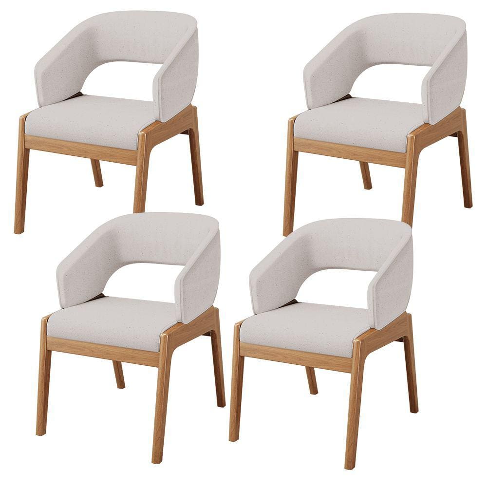 Kit 04 Cadeiras de Jantar e Estar Living Estofada Lince L02 Linho Bege - Lyam Decor