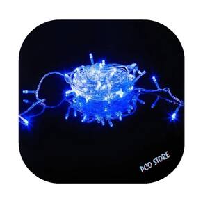 Cordão Pisca 100 Led Fixo Azul Fio Transparente 10m C/emenda Decor Natal 220v