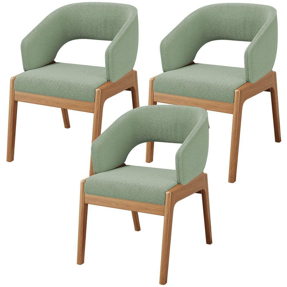 Kit 03 Cadeiras de Jantar e Estar Living Estofada Lince L02 Bouclê Oliva - Lyam Decor