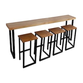 Conjunto Industrial 200cm Aparador com 4 Banquetas Bistrôs Premium Base Ferro Preto