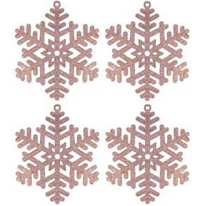 Jogo Floco de Neve Gliter Rosê Gold 25cm Enfeite Natalino 4 Peças - Yangzi