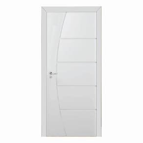 Kit Porta de Madeira 210x80cm Frisada Laqueada Esquerda Moldufama Branco