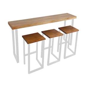 Conjunto Bistrô Premium Mesa de Apoio 150cm com 3 Banquetas Industriais Base em Ferro Branco