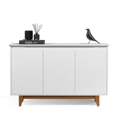 imagem-Aparador Buffet Sala Flow Com 3 portas Pés Madeira Maciça - Branco