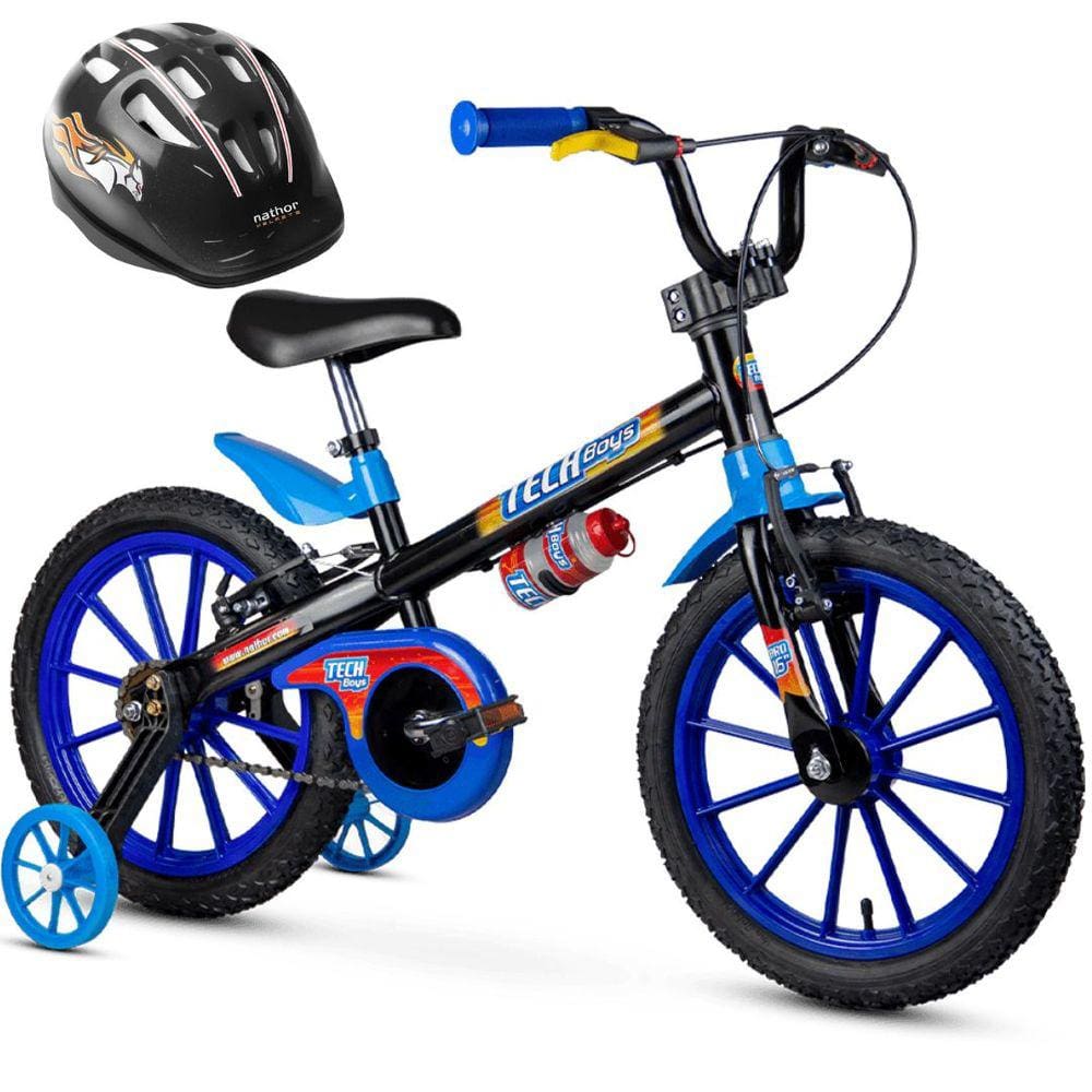 Bicicleta Infantil com Rodinha e Capacete Tech Boys Aro 16 Nathor