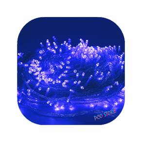 Cordão Pisca 100 Led Prova D´água Fixo Azul Fio Transparente 10m Decor Natal 110v