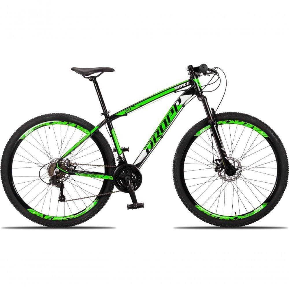 Bicicleta Aro 29 Dropp Race 24 Vel Câmbio Traseiro Freio A Disco Bike Mtb Alumínio Preto+verde