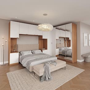 Guarda Roupa Modulado de Canto Hera 6 Peças com Espelho e 2 Mesas de Cabeceira CabeCasa MadeiraMadeira Branco Geada/Louro