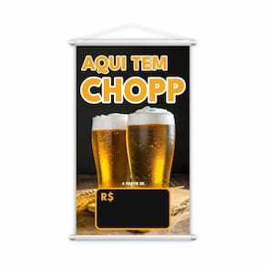 Banner Aqui Tem Chopp Preço Fundo Preto Lona 80x50cm
