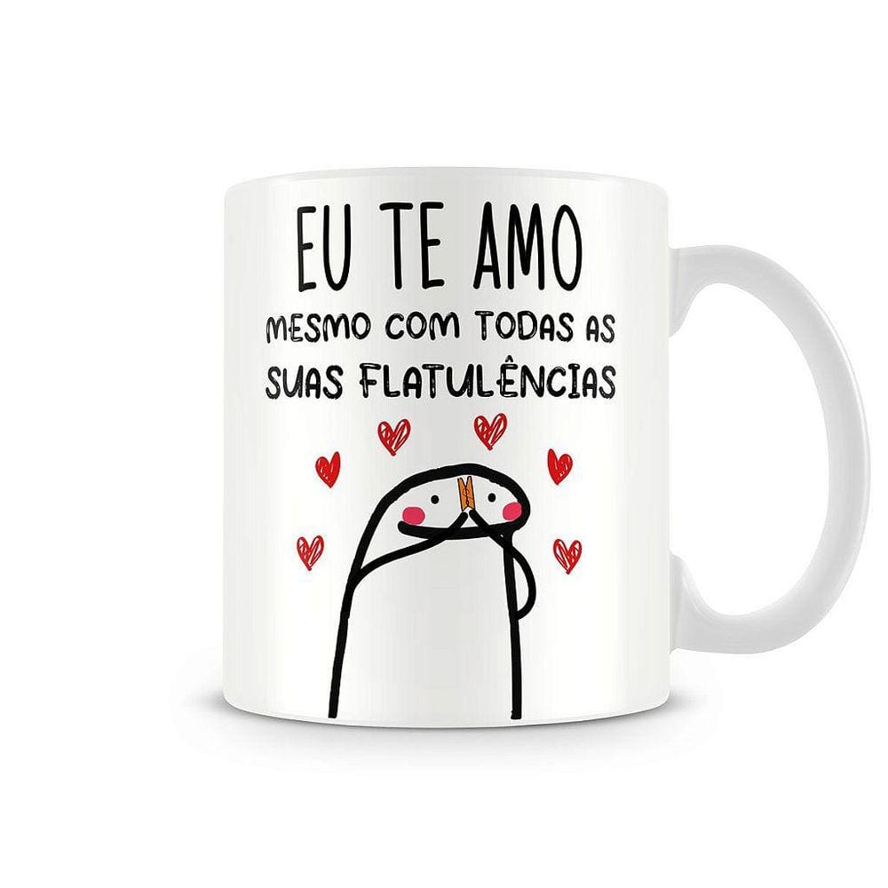 Caneca meme flork te amo mesmo com suas flatulências