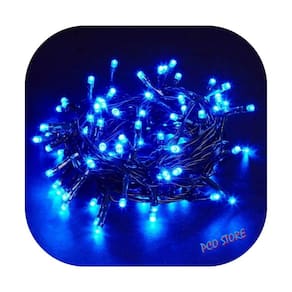 Cordão Pisca 100 Led Prova D´água Fixo Azul Fio Verde 10m Decor Natal 110v