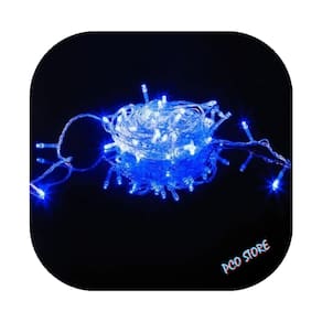 Cordão Pisca 100 Led Fixo Azul Fio Transparente 10m C/emenda Decor Natal 110v