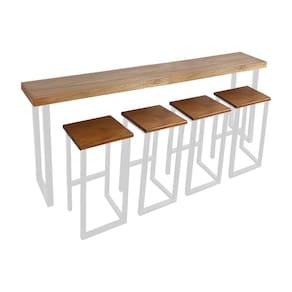 Bancada Gourmet 220cm com 4 Banquetas Industriais Bistrô Premium Base Branca