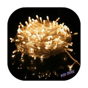 Cordão Pisca 100 Led Prova D´água Fixo Branco Quente Fio Transparente 10m Decor Natal 220v