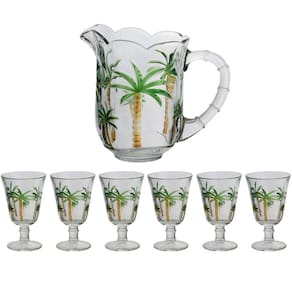 Jogo de Jarra de Cristal 1,3L com Taças 240ml Coqueiro Lyor 7 Peças Palm Hand Painting
