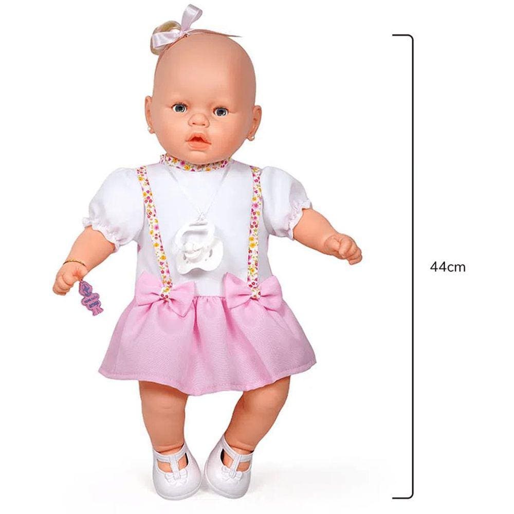Boneca Nenezinho Vestido Rosa e Branco Estrela 44 Cm