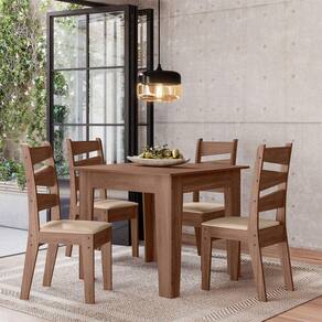 Conjunto Isis 90x90cm com 4 Cadeiras Amendoa/51C