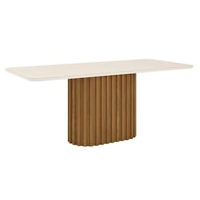 Mesa de Jantar Solana 200 cm Canto Arredondado com Vidro Nature Off White - Henn