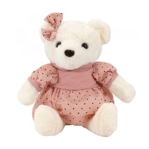 Urso De Pelúcia Vestido Rosa Bolinhas Sentado 30 Cm